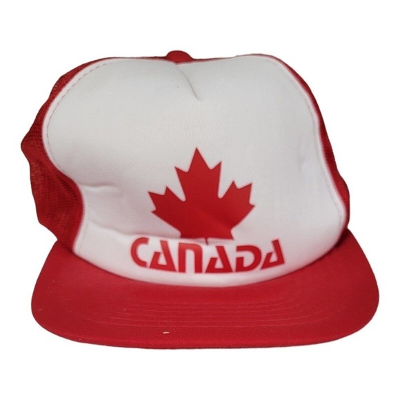 Vintage Canada Leaf Snapback Trucker Hat‎ 80s Red Frozen Hipster - Picture 1 of 6